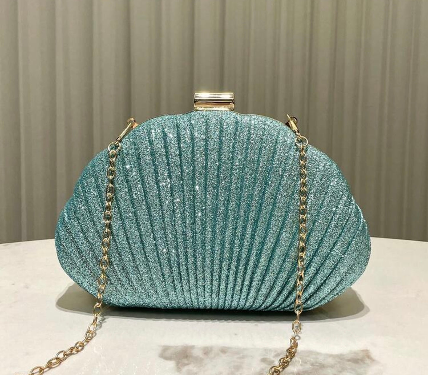 SEASHELL PU LEATHER BOX SHAPED EVENING CLUTCH BAG