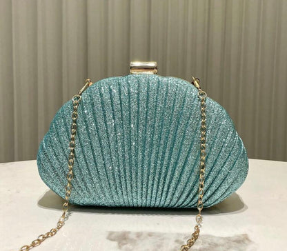 SEASHELL PU LEATHER BOX SHAPED EVENING CLUTCH BAG