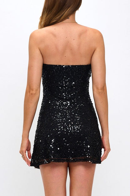 A LINE MINI PARTY DRESS WITH BEADS AND SEQUINS