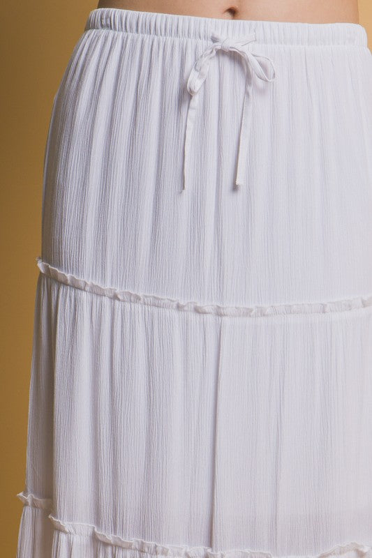 TIERED MAXI DRAWSTRING SKIRT