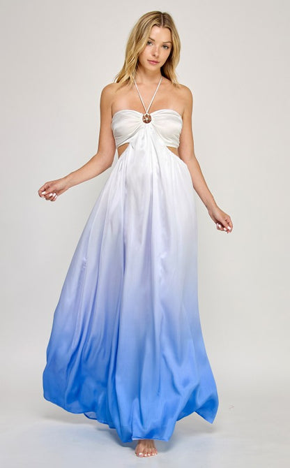 OMBRE STARFISH TRIM HALTER NECK MAXI DRESS