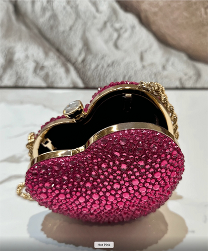 HEART SHAPED RHINESTONE EVENING CLUTH BAG