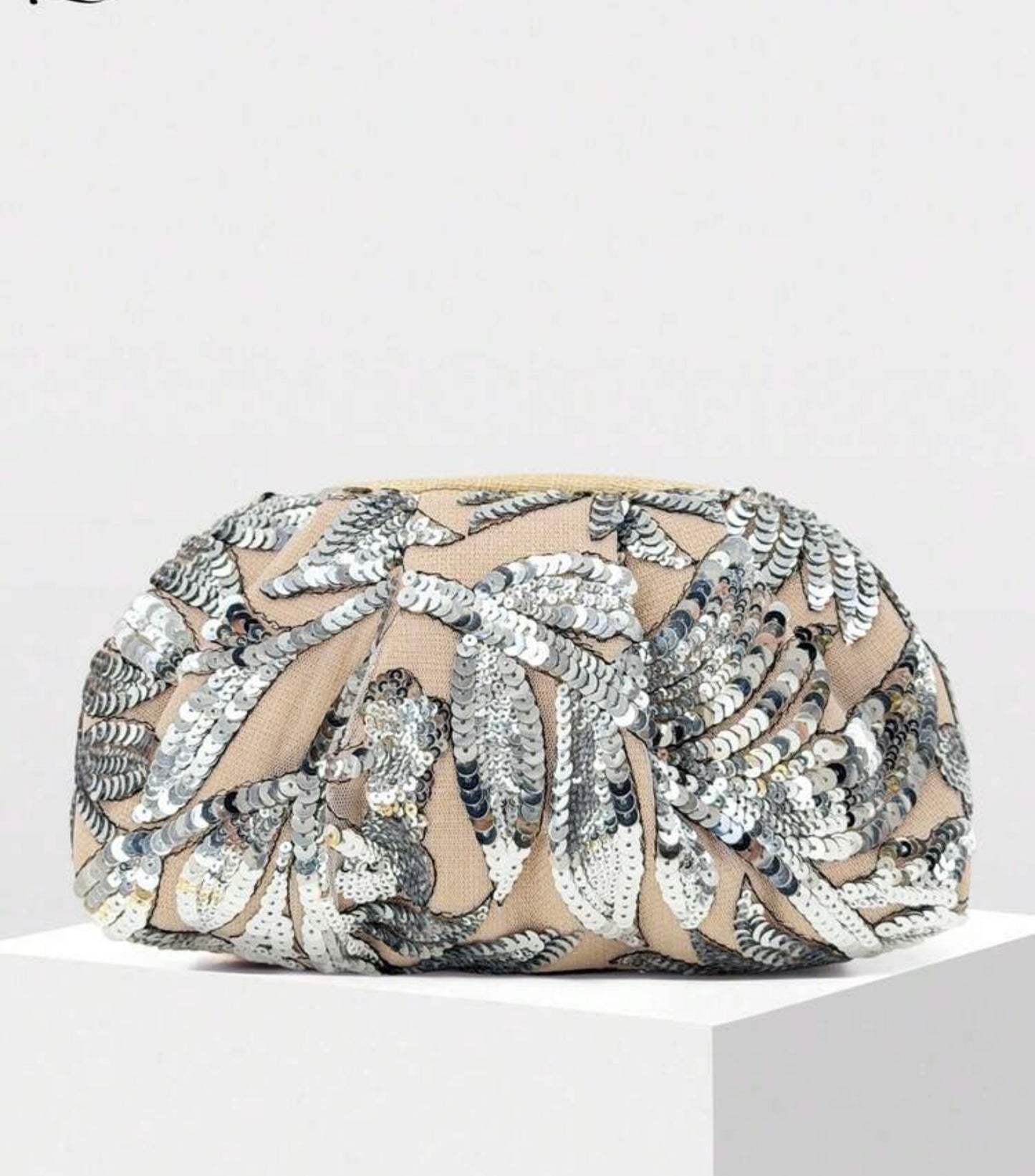 VINTAGE EMBROIDERED SEQUINED SUMMER RUCHED CLUTCH BAG
