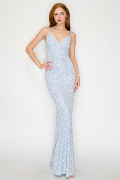 SEQUIN EMBELLISHED CORSET MAXI MERMAID COCKTAIL DRESS