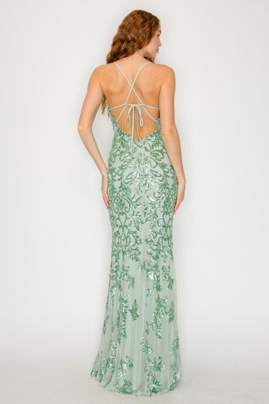 Sequin Embellished Criss Cross Maxi Dress