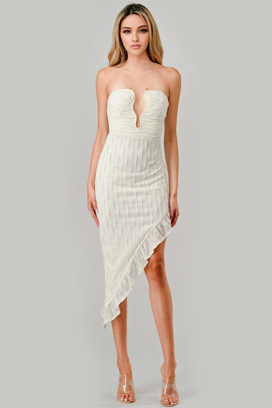 METALLIC TEXTURED ASYMMETRICAL PARTY DRESS