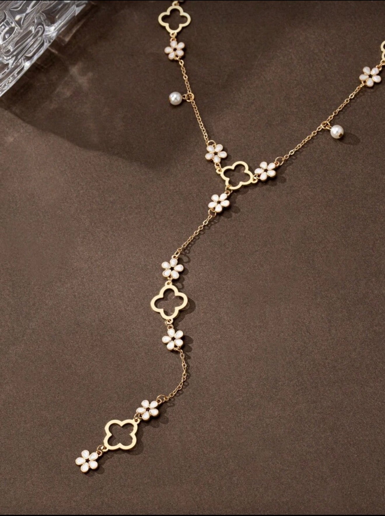 Y SHAPED FAUX PEARL LONG NECKLACE