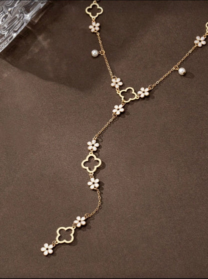 Y SHAPED FAUX PEARL LONG NECKLACE