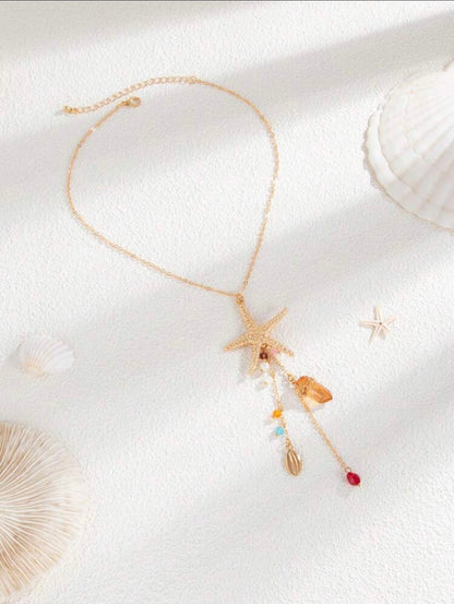 3 PCS FINE CHAIN STARFISH PENDANT NECKLACE & EARRINGS SET