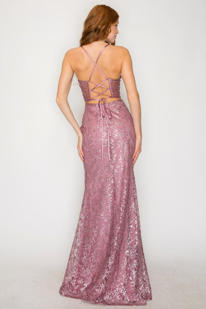 GLITTER SEQUIN MERMAID MAXI COCKTAIL DRESS