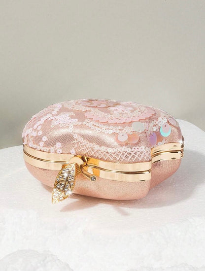 PINK APPLE SHAPED SEQUIN EVENING CLUTCH