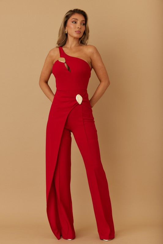 SINGLE CROSS STRAP SHOULDER WRAP JUMPSUIT