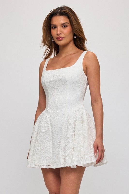 FLORAL LACE DROP WAIST FIT AND FLARE MINI DRESS