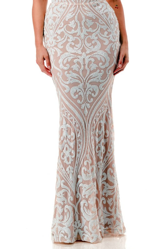 SEQUIN EMBELLISHED CORSET MAXI MERMAID COCKTAIL DREAS