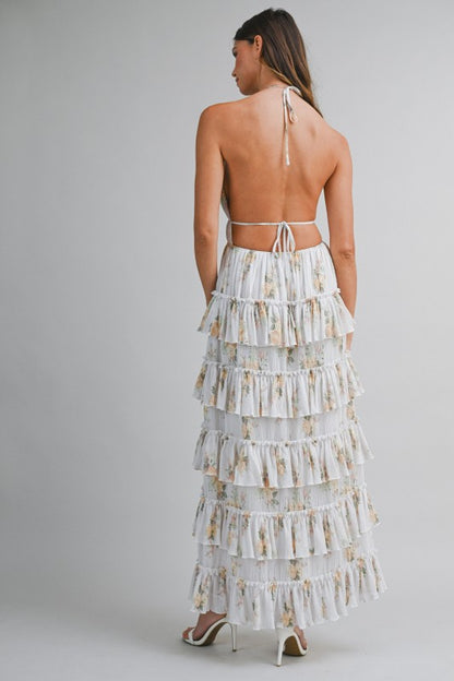 PRINTED FLORAL TIERED MIDI SUMMER DRESS