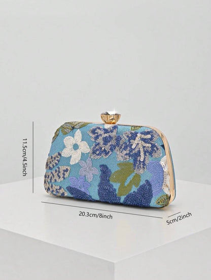 MULTI COLOT SEQUIN FLORAL EVENING CLUTCH BAG