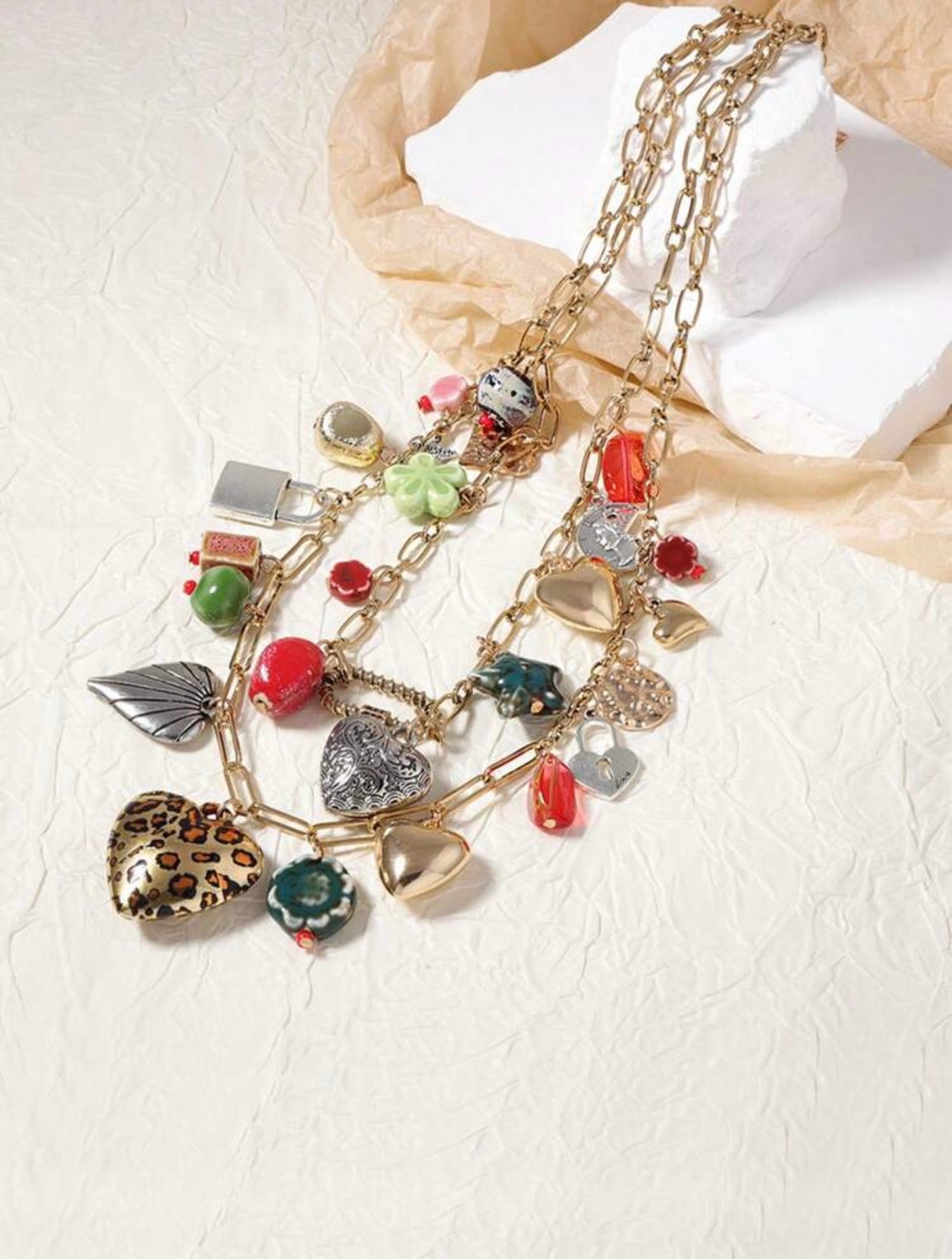 STACKED MULTI LAYER BOHEMIAN PENDANT HEART NECKLACE