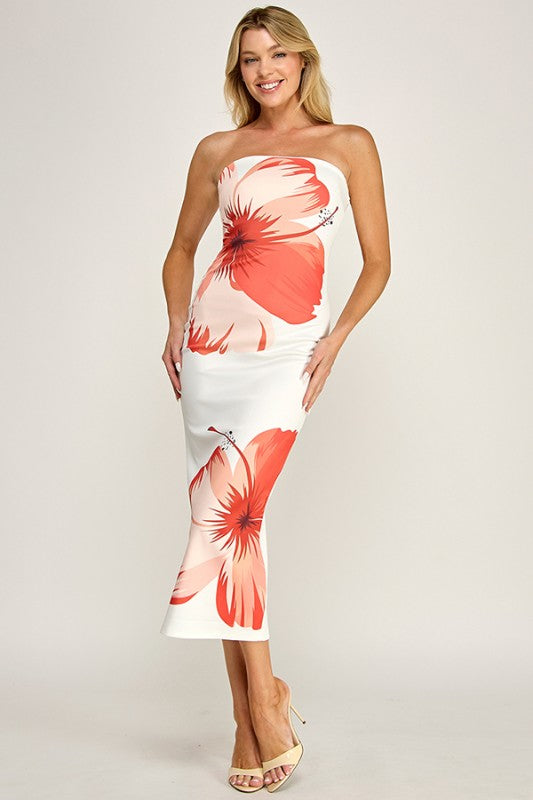 36641 SIZE / DESCRIPTION BIG TROPICAL FLOWER BANDEAU DRESS