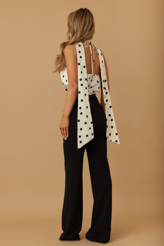 POLKA DOT LING SCARF TIE JUMPSUIT