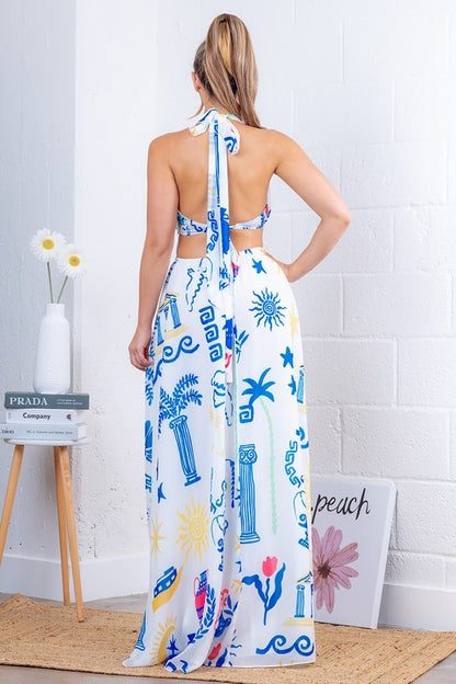 CUTOUT PRINTED MAXI DRESS