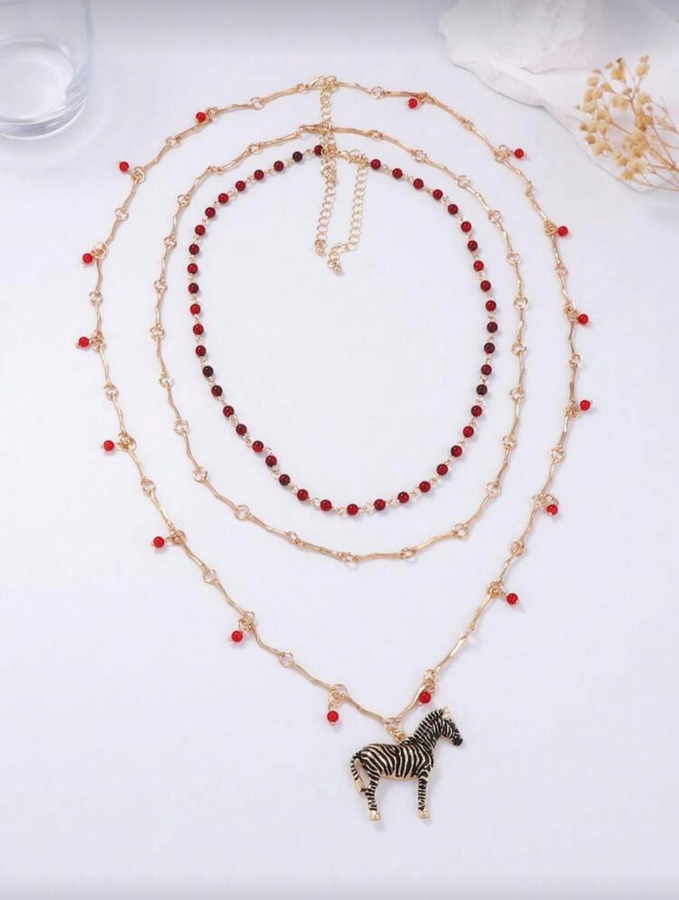 MULTI LAYER BEADED CHAIN NECKLACE WITH PENDANT