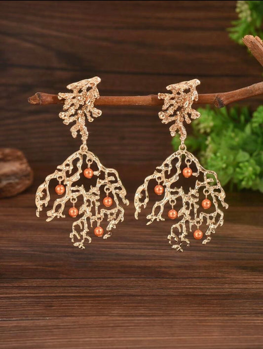FAUX PEARL EMBEDDED CORAL EARRINGS