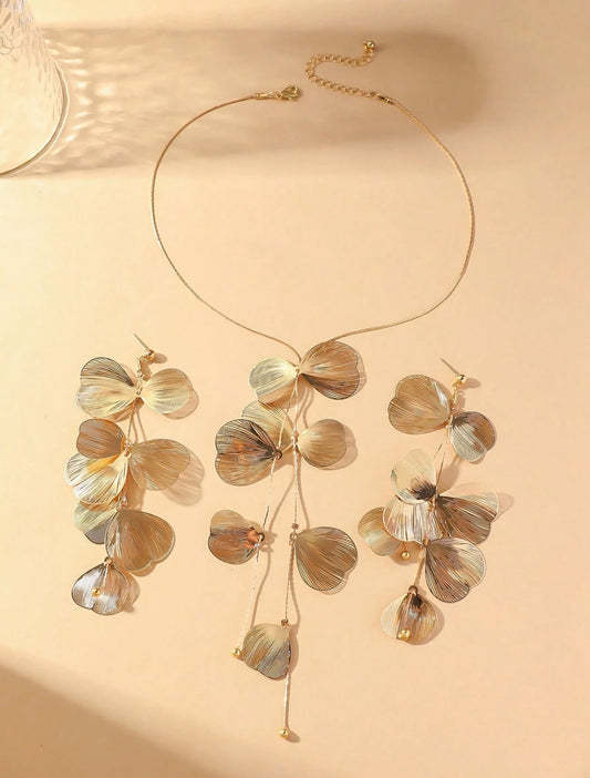 3 PCS METALLIC TASSEL Y SHAPED NECKLACE AND EARRINGS SET
