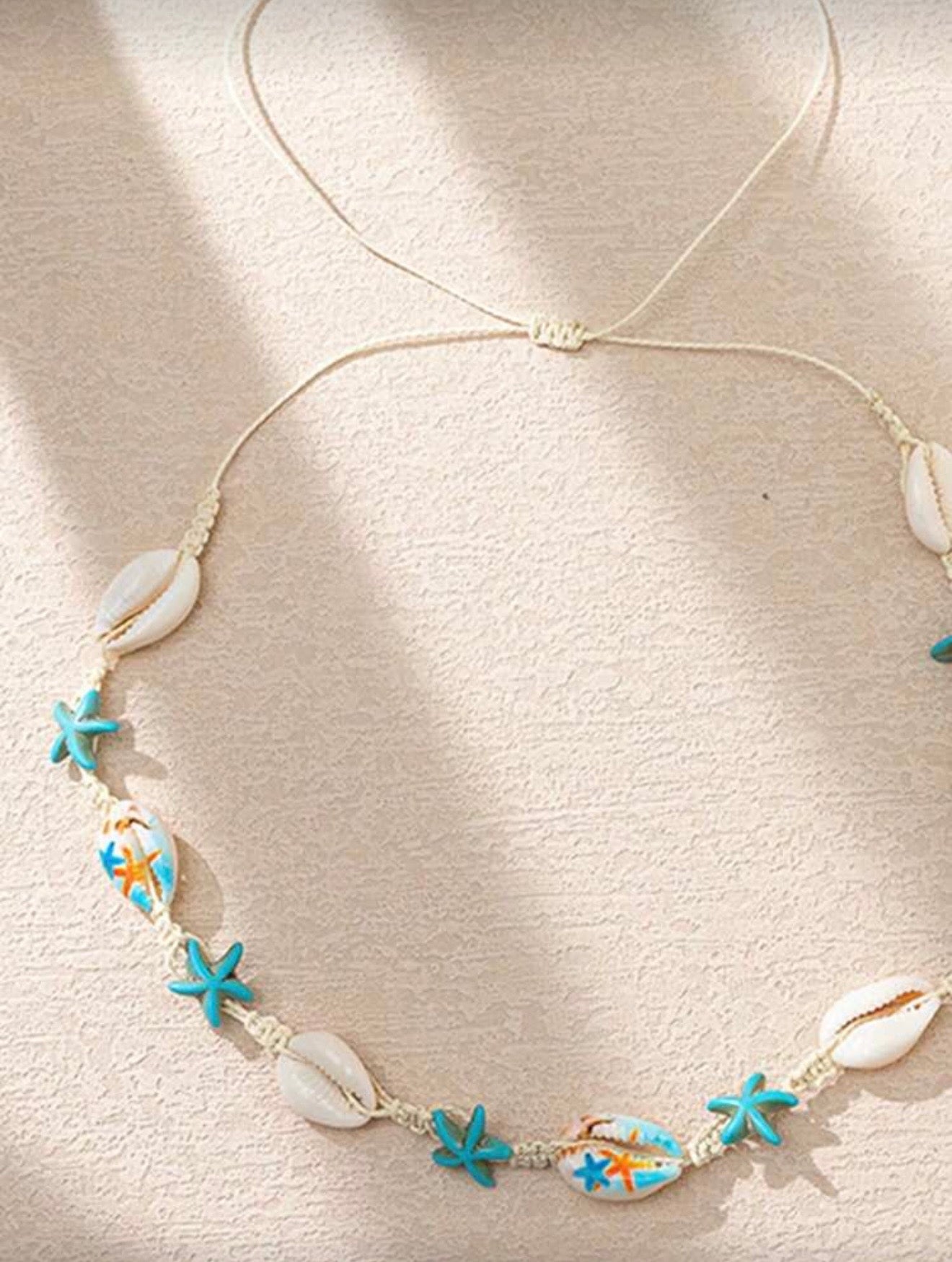 BEADED STARFISH SHELLS CHARM NECKLACE