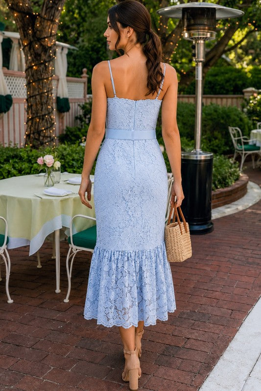 LACE FLOUNCE MIDI DRESS