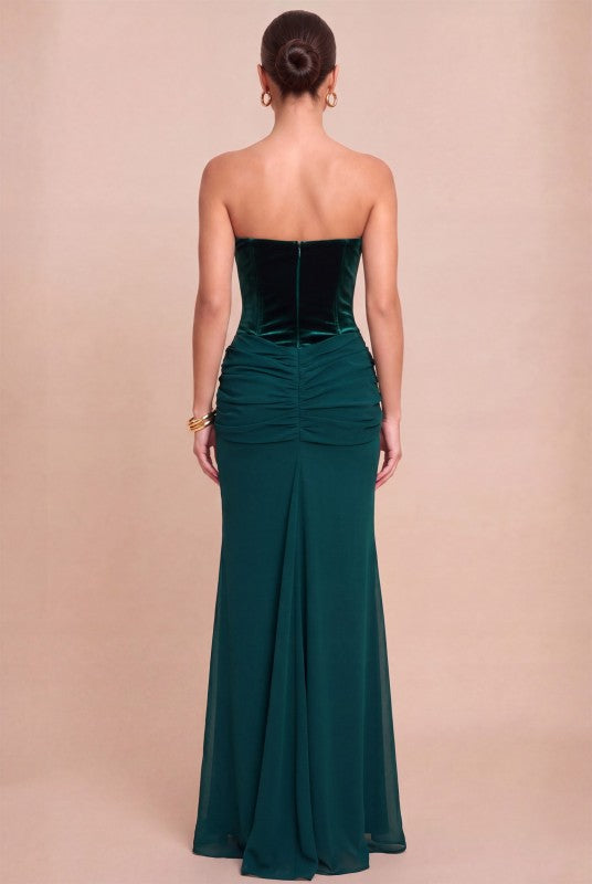 VELVET CHIFFON MAXI DRESS