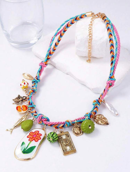 COLORFUL HANDWOVEN PENDANT CHARM NECKLACE