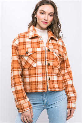 Casual Plaid Button Up Jacket W/Front Pockets