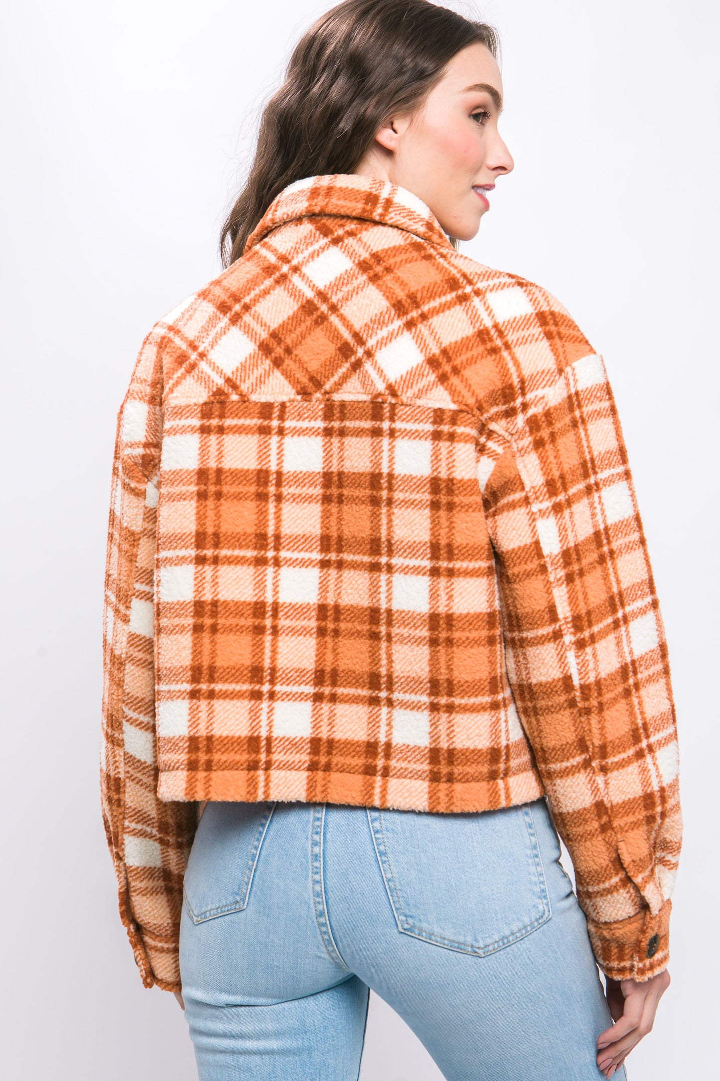 Casual Plaid Button Up Jacket W/Front Pockets