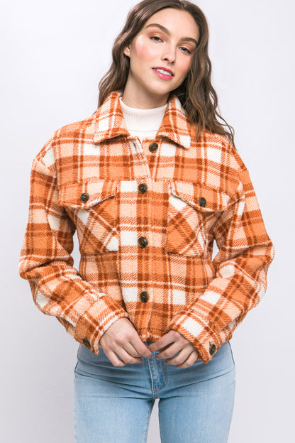 Casual Plaid Button Up Jacket W/Front Pockets