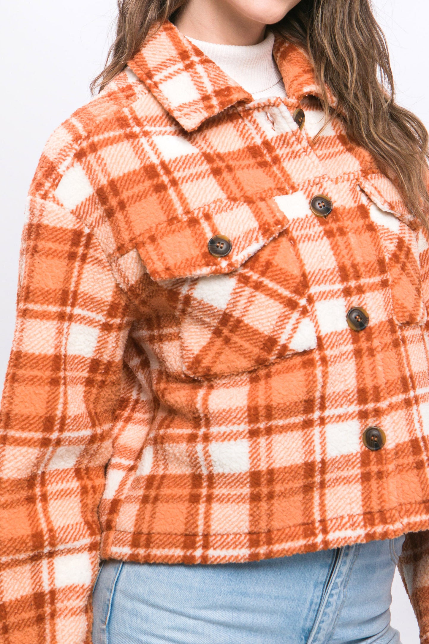 Casual Plaid Button Up Jacket W/Front Pockets