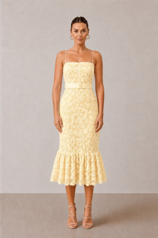 LACE FLOUNCE MIDI DRESS