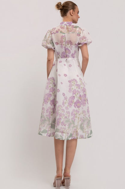 SHORT SLEEVES BUTTON DOWN FLORAL MIDI DRESS