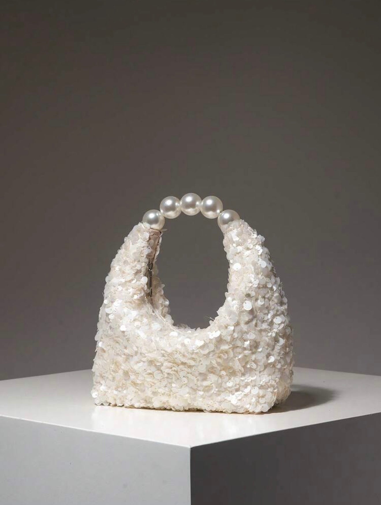 SEQUIN PARTY CLUTCH BAG WITH PEARL TOP HANDLE