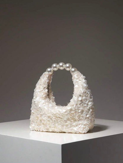 SEQUIN PARTY CLUTCH BAG WITH PEARL TOP HANDLE