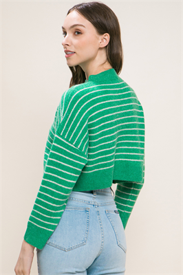 Cropped Stripe Knit Pullover Sweater