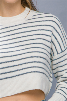 Cropped Stripe Knit Pullover Sweater