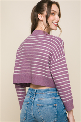 Cropped Stripe Knit Pullover Sweater