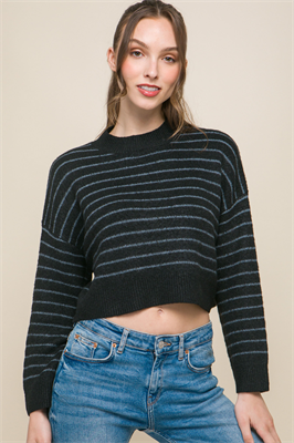 Cropped Stripe Knit Pullover Sweater