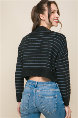 Cropped Stripe Knit Pullover Sweater