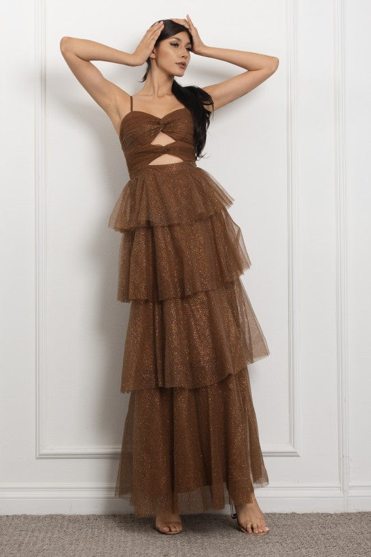 SPAGHETTI STRAP TIERED MAXI PARTY DRESS