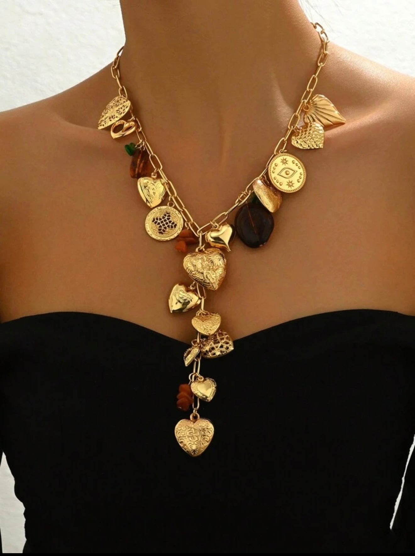 GOLD HEARTS PENDANT Y LONG NECKLACE
