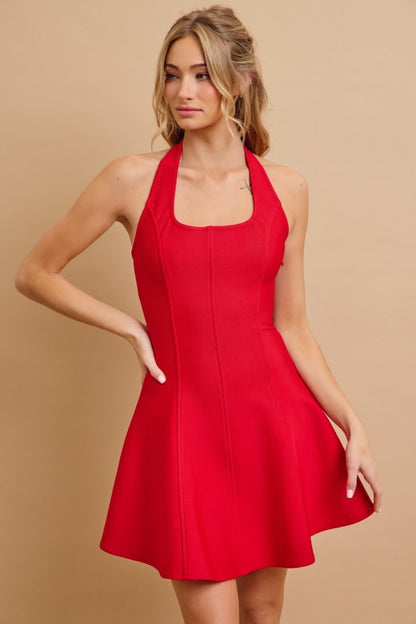 HALTER GLAMOUR BANDAGE MINI DRESS