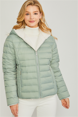 Reversible Faux Sherpa Fleece Puffer Hooded Jacket