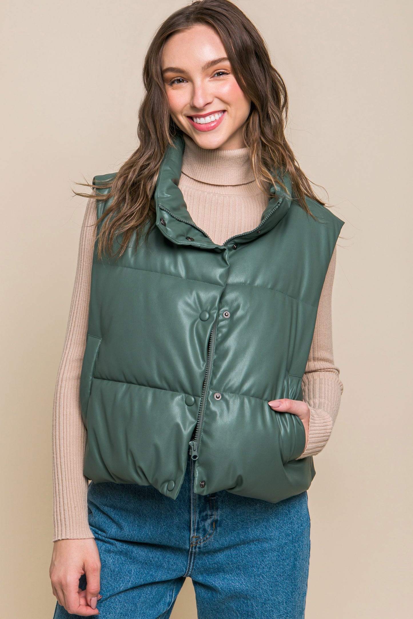 PU Faux Leather Padded Vest