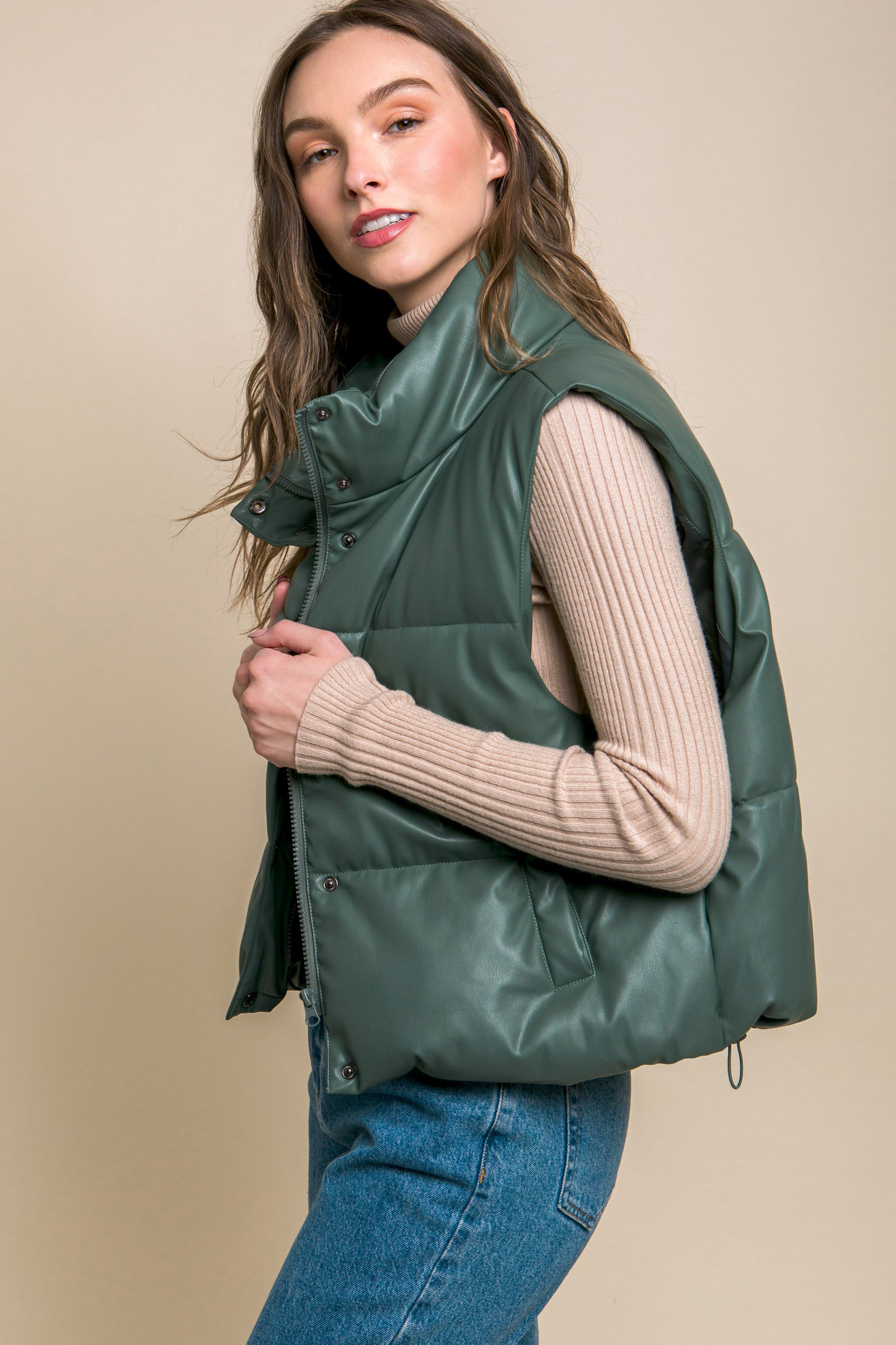 PU Faux Leather Padded Vest